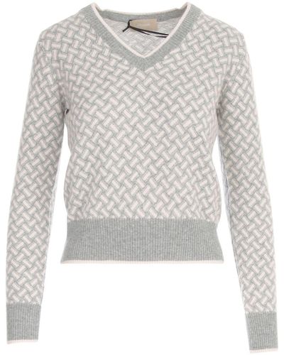 Drumohr Gray V Neck Sweater - Gray V Neck Sweater - White