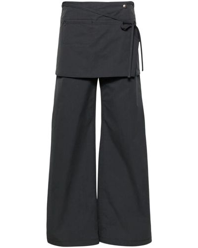 Low Classic Layered Wrap Skirt Pants - Black