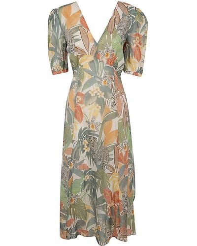 Twin Set Jungle Print V-neck Popeline Dress - Multicolour