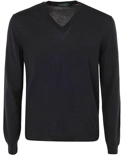 Zanone V-neck Basic Pullover - Blue