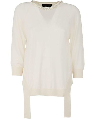Simone Rocha Long Sleeve Sweater With Cut Out Sides, Tails & Emb Clothing - White