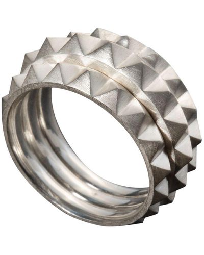 LEONY Silver Studded Rings - Metallic