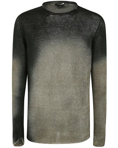 Avant Toi Round Neck Linen Pullover With Shadows - Green