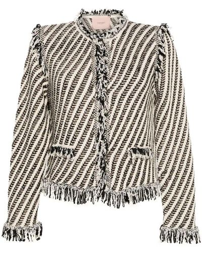 Twin Set Striped Jacket With Fringes - Multicolour