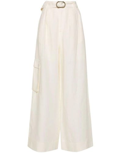 Twin Set Wide Leg Cargo Pants With Belt - White