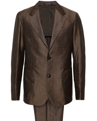 Emporio Armani Single-breasted Linen Blend Suit - Brown