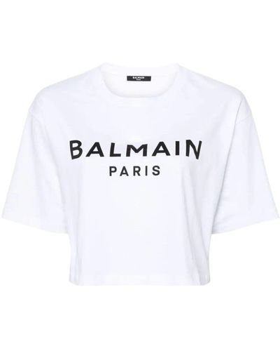Balmain Printed Cropped T-shirt - White