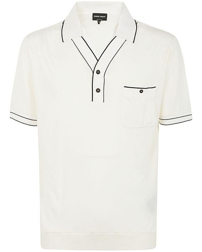 Giorgio Armani Short Sleeves Polo Shirt With Pocket - Natural