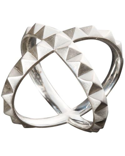 LEONY Silver Crossed Band Ring - White