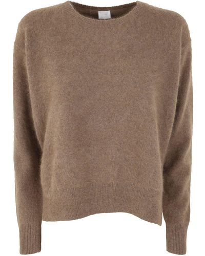 C.t. Plage Crew Neck Sweater With Side Slits - Brown