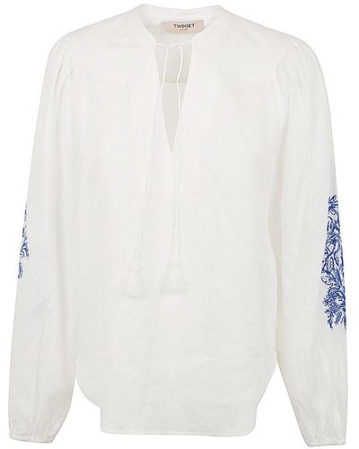 Twin Set Embroidered Long Sleeve Shirt - White