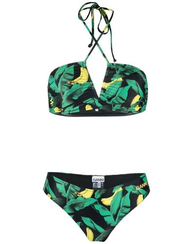 Ganni Recycled Printed Bikini Top + Slip - Green