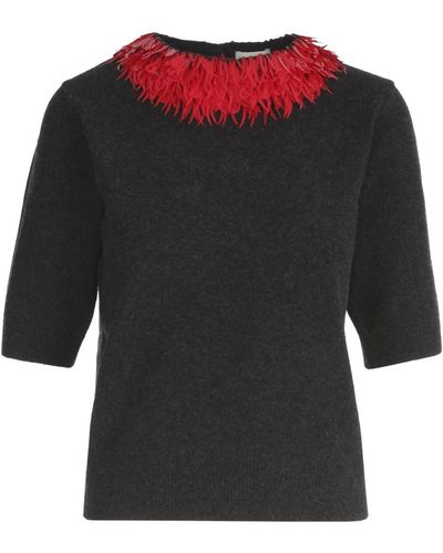 Dries Van Noten Gray Round Neck Sweater - Gray Round Neck Sweater - Red