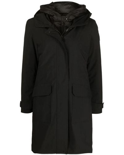Woolrich Mid-length Hooded Coat - Black