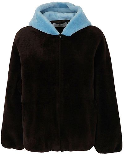 Inès & Maréchal Shearling Hooded Bicolor Jacket - Black