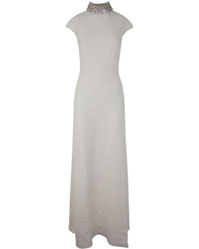 MAX MARA BRIDAL Perim Long Dress With Crystal Neck - White