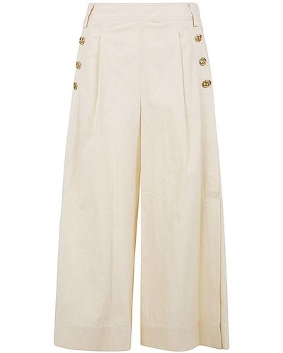 Twin Set Wide Leg Trouser With Split - Natural