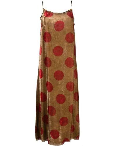 Uma Wang Polka-dot Velvet Maxi Dress - Brown