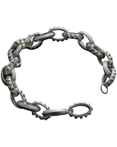 LEONY Oval Stud Silver Bracelet - Metallic