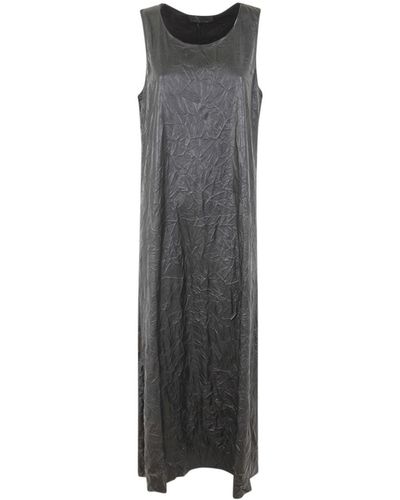 Maria Calderara Crinkled Faux Leather Long Dress - Gray