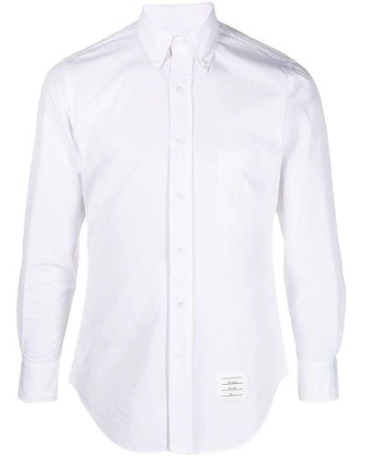 Thom Browne Classic Long Sleeves Shirt With Cf Gg Placket In Solid Poplin - White