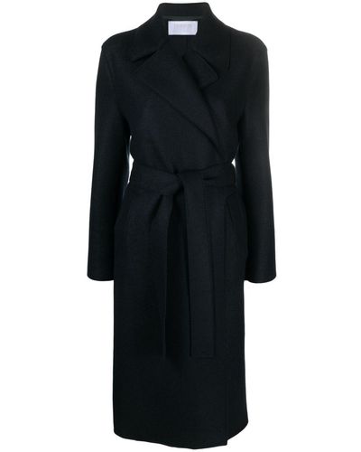 Harris Wharf London Belted Long Double Breasted Coat Pressed Wool And Polaire - Black