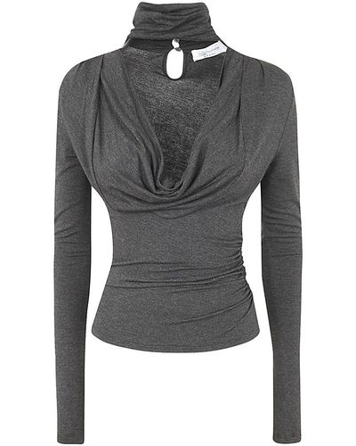Blumarine 4c031a Deep Neck Jersey Sweater - Gray
