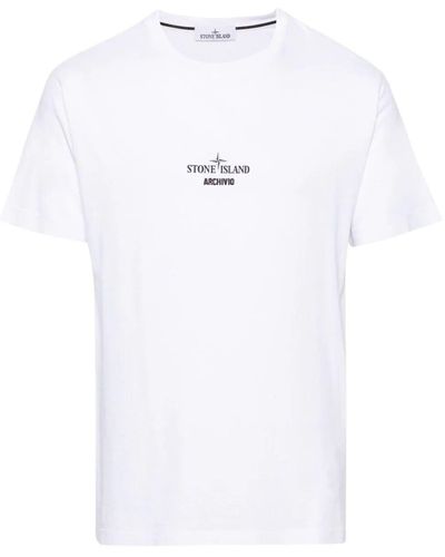Stone Island Logo-Print Cotton T-Shirt - White