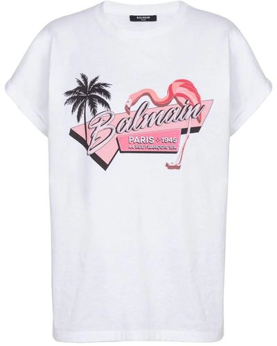 Balmain Flamingo Print T-shirt - White