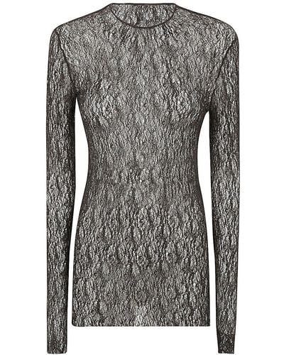 Uma Wang Side-slit Open-knit Crewneck Top - Grey