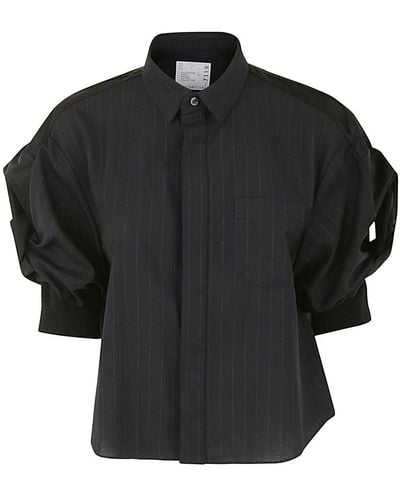 Sacai Puff-sleeved Striped Shirt - Black
