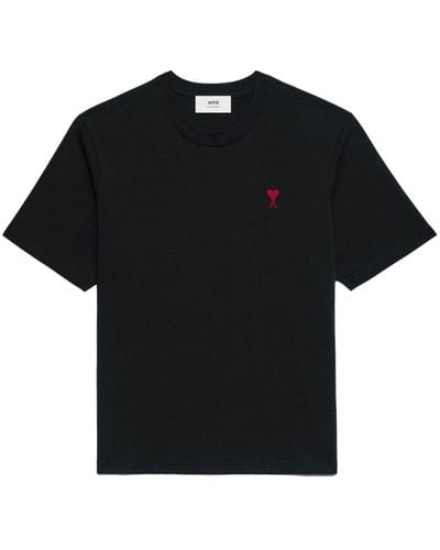 Ami Paris Logo-embroidered Organic Cotton T-shirt - Black
