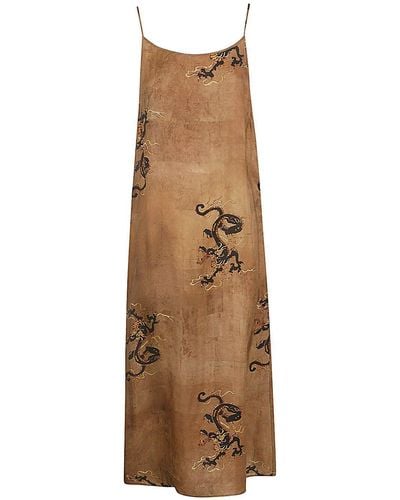 Uma Wang Anaya Graphic Patterned Sleeveless Dress - Natural