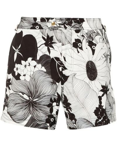 Tom Ford Floral-Print Swim Shorts - Gray