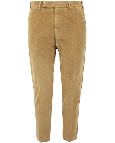 PT01 Flat Front Pants With Diagonal Pockets - Natural