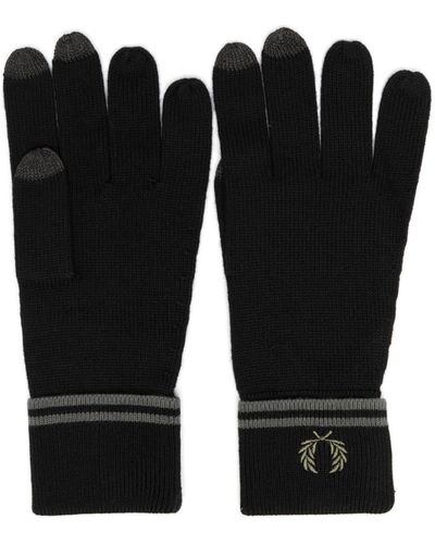 Fred Perry Embroidered-logo Striped Gloves - Black