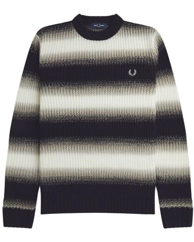 Fred Perry Fp Striped Open Knit Jumper - Grey
