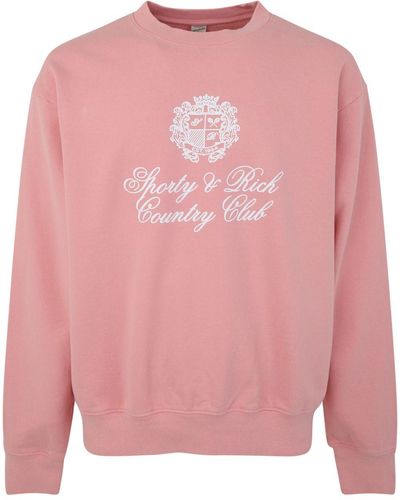 Sporty & Rich Crew Neck Knitwear: Country Crest - Pink