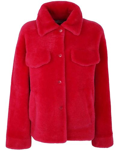 Inès & Maréchal Shearling Jacketwith Pockets - Red