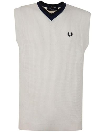 Fred Perry Fp V-neck Knitted Tank Top Clothing - White
