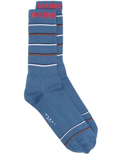 Marni Embroidered-logo Cotton Socks - Blue