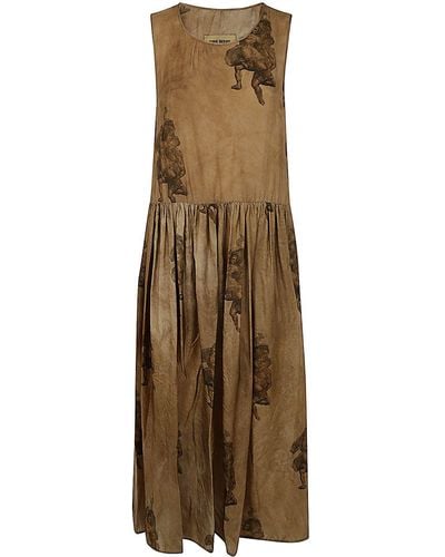 Uma Wang Printed Sleeveless Ardal Dress - Natural