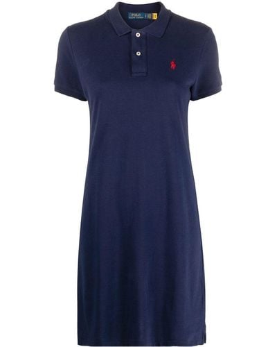 Polo Ralph Lauren Logo-embroidered Cotton-pique Dress - Blue