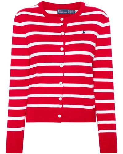 Polo Ralph Lauren Long Sleeves Crew Neck Braided Striped Sweater - Red