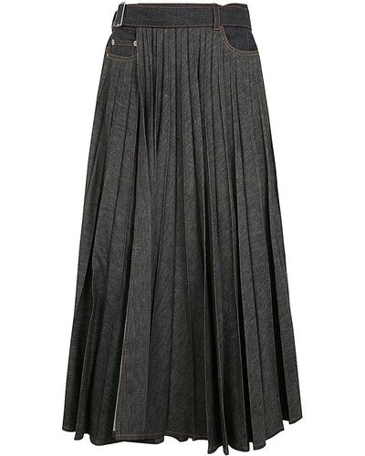 Sacai Pleated Midi Denim Skirt - Gray