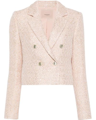 Twin Set Boucle Double Breasted Jacket - Natural