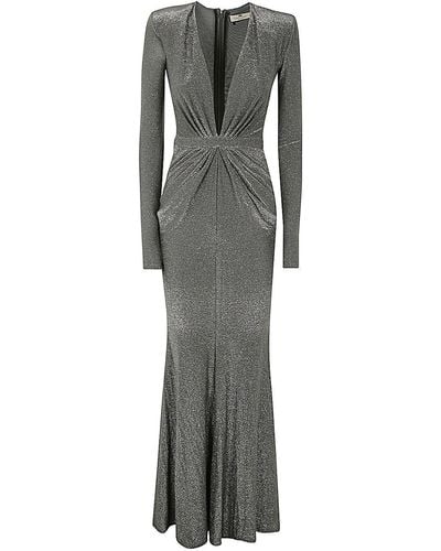 Elisabetta Franchi Long Dress With Side Drape - Grey