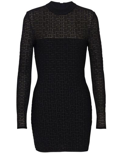 Balmain Glittered Knit Short Dress - Black