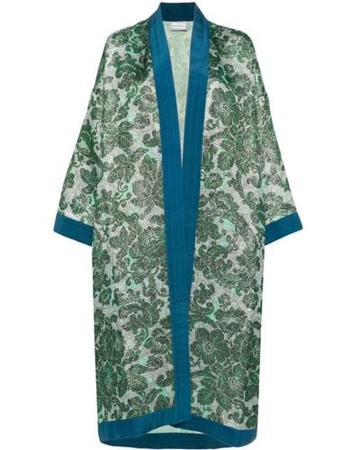 Pierre Louis Mascia Printed Kimono With Contrast Hems - Blue