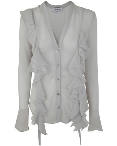 Blumarine 2C234A Long Sleeves Blouson With Rouches - Grey